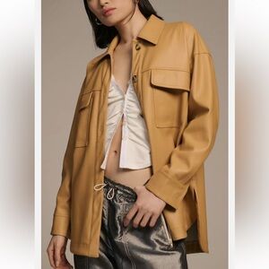 NWT ANTHRO X MAEVE M Faux Leather Shirt Jacket in neutral tan